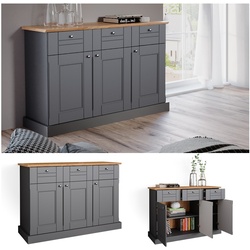 Vicco Sideboard Kommode Mehrzweckschrank Bergamo Grau Eiche Wohnzimmer Schrank 121×87 cm Vintage Ablage Schublade Schranktür Anrichte Wohnzimmermöbel