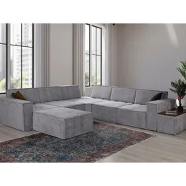 nobelaa Modulares Ecksofa "Basil" + Hocker + Beistelltisch-Grau - Grau