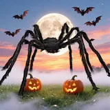 Cromaxa Riesen Halloween XXL Spinne 150cm – Große Spinne für Outdoor Außen Haarige Gefälschte Spinne Riesige Dekorationen für Garten Partys Deko, Groß Schwarze 1.5m