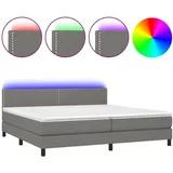 vidaXL Boxspringbett mit Matratze & LED Dunkelgrau 200x200 cm Stoff