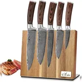 Wakoli Edib 5er Damastmesserset I Holzbox I 8 - 20cm Klinge I mit Messerblock