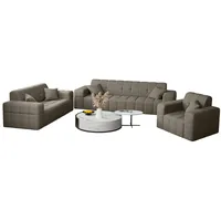 Fun Möbel Polstergarnitur Sofaset Designersofa NANCY 3-2-1 in Stoff Neve, (Set, 3-tlg., inkl. 5 Zierkissen), Rundumbezug braun