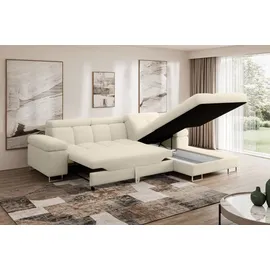 altdecor Ecksofa Cord mit Schlaffunktion 2-Sitzer Creme