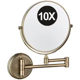 REWIS 8-Zoll-Schminkspiegel zur Wandmontage, beidseitig schwenkbar, Vergrößerungsspiegel, Verstellbarer HD-Kosmetikspiegel für das Badezimmer,Bronze,10X