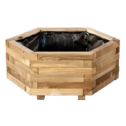 Garten Holzpflanzkübel sechseckig rund 70 x 30 cm – aus druckimprägnierter Kiefer/Fichte, inklusive Folieneinsatz, für Terrasse, Balkon & Garten