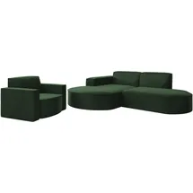 Fun Möbel Eckcouch Stoff 2-Sitzer + Sessel Grün