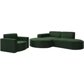 Fun Möbel Eckcouch Stoff 2-Sitzer + Sessel Grün