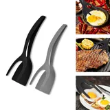 2 in 1 Easy Egg Flipper, 2 Stück Silikon-Eierspatel, Handgriff-Umdrehung der Zange, Eierwender aus antihaftbeschichtetem Silikon, Silikon-Brotzange, Kochwerkzeug, Küchenutensilien (Schwarz und Grau)