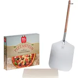 Alfredo DaGusto Pizzastein Set Inklusive Pizzaschieber | Pizzastein 30x38cm Aus Hochwertigem Cordierit Mit Edelstahl Pizzaschieber | Premium Qualität