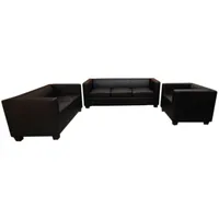 Mendler 3-2-1 Sofagarnitur Couchgarnitur Loungesofa Lille ~ Kunstleder, schwarz