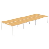 Paperflow easyDesk Doppelschreibtisch buche rechteckig, 4-Fuß-Gestell weiß 360,0 x 166,0 cm