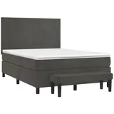 vidaXL Boxspringbett mit Matratze Dunkelgrau 140x200 cm Samt