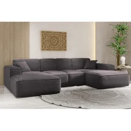 kaiser möbel Ecksofa, Eckcouch U form, Wohnzimmer Couch Large 342cm SIENA stoff Poso Dunkelgrau - Dunkelgrau