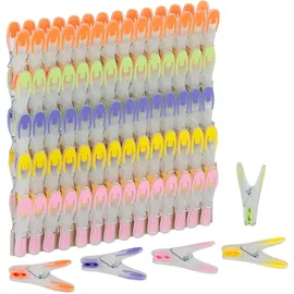 Relaxdays Wäscheklammern Soft-Grip 75 Stück Grün/Orange/Transparent