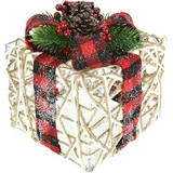 I.GE.A. Dekofigur I.GE.A. "Weihnachtsfigur Leuchtfigur LED-Geschenk mit Schleife", rot (weiß, rot), B:15cm H:19cm, Polyester, Dekofiguren, Geschenkpaket Schleife Tanne Beeren Zapfen Weihnachtsdeko beleuchtet
