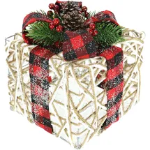 I.GE.A. Dekofigur I.GE.A. "Weihnachtsfigur Leuchtfigur LED-Geschenk mit Schleife", rot (weiß, rot), B:15cm H:19cm, Polyester, Dekofiguren, Geschenkpaket Schleife Tanne Beeren Zapfen Weihnachtsdeko beleuchtet