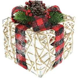 I.GE.A. Dekofigur I.GE.A. "Weihnachtsfigur Leuchtfigur LED-Geschenk mit Schleife", rot (weiß, rot), B:15cm H:19cm, Polyester, Dekofiguren, Geschenkpaket Schleife Tanne Beeren Zapfen Weihnachtsdeko beleuchtet