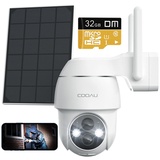 COOAU 2K Solar Überwachungskamera Außen Akku mit 32G SD-Karte, PTZ 355°|90° Kabellose IP Kamera Wlan Outdoor mit Farbnachtsicht 15m, PIR-Sensor... - Schwarz