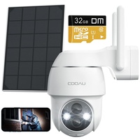 COOAU 2K Solar Überwachungskamera Außen Akku mit 32G SD-Karte, PTZ 355°|90° Kabellose IP Kamera Wlan Outdoor mit Farbnachtsicht 15m, PIR-Sensor...