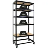 Proregal Schwerlastregal Metall 190x90x50 cm schwarz fahrbar