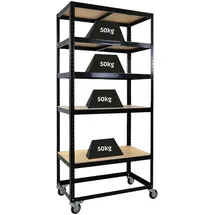 Proregal Schwerlastregal Metall 190x90x50 cm schwarz fahrbar
