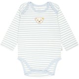 Steiff Baby Body - Strampler, Baumwolle, Bär, Streifen, Logo, langarm Hellblau/Weiß 86