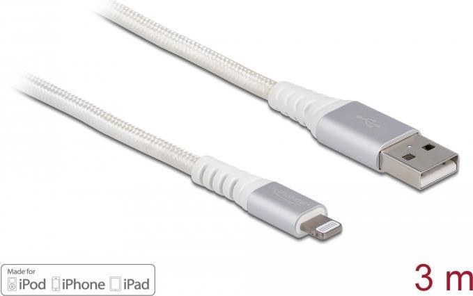 Delock - Lightning-Kabel - USB männlich bis Lightning männlich - 3,0m - weiß - rund - für Apple iPad/iPhone/iPod (Lightning) (83003)