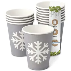 BIOZOYG 1000 Stück Heißgetränke-Trinkbecher 300ml / 12ozPappe Winterliche Bedruckung, Einwegbecher Glühweinbecher Pappbecher, biologisch abbaubar