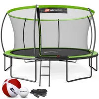 Hop-Sport Trampolin Outdoor Ø 305/366/427/488 cm - Trampolin mit innovativen, gebogenen Netzstangen, Sicherheitszertifikaten und Sicherheitsnetz (Grün/Schwarz, 427 cm)