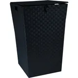 MSV Wäschekorb PP-Geflecht mit Deckel 35 cm x 35 cm x 55,5 cm Schwarz