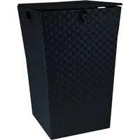 MSV Wäschekorb PP-Geflecht mit Deckel 35 cm x 35 cm x 55,5 cm Schwarz