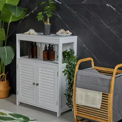 Relaxdays Badschrank, HBT: 80 x 60 x 29 cm, verstellbarer Regalboden, 2 Türen, MDF, Badezimmerschrank, Midischrank, weiß
