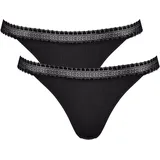 SLOGGI Tanga GO Ribbed (2er Pack) weiche, Baumwollmischung, Spitzenbesatz, bequem schwarz XS