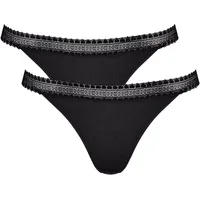 SLOGGI Tanga GO Ribbed (2er Pack) weiche, Baumwollmischung, Spitzenbesatz, bequem schwarz XS