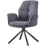 Armlehnstuhl LARA Webstoff grau - Sitzhöhe 49 cm - 360° drehbar - Webstoff - Metallgestell schwarz - belastbar bis 120 kg