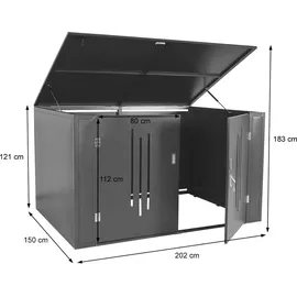 Mendler 4er-Fahrradgarage HWC-K64 Fahrradbox abschließbar anthrazit 121x202x150cm