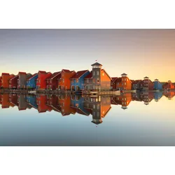 Fototapete PAPERMOON "Photo-Art FIORENZO CAROZZI, BUNTES DORF", bunt, B:3,50m L:2,60m, Vlies, Tapeten