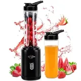 Sangcon Mixer Smoothie Maker, Elektrisch Tragbar Sport Standmixer für Shakes und Smoothie, mit 2 BPA-Frei 600ML Tritan To Go-Flasche + 2 Trinkverschluss, 4-Klingen Messer, Pulse-Taste, Schwarz