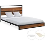 Homestyle4u Metallbett braun Holz Metall, 140x200 cm Schlafzimmer, Betten, Metallbetten