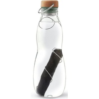 Black+Blum Eau Good Glas, Olive, 650 ml, Borosilikat Wasser Flasche mit Aktivkohle Filter, Isolierhülle aus recyceltem Polyester, Deckel aus Holzfaser-Polypropylen-Mischung, 100% auslaufsicher