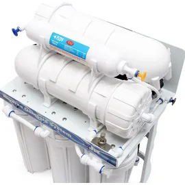 Naturewater NW-RO400-E2 Umkehrosmoseanlage 1500 L/Tag, 5-stufiges Trinkwasser Filtrationssystem, Osmose System mit Druckerhöhungspumpe