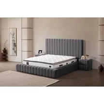 home bedden Eliza Boxspringbett 180x200 cm Grau mit praktischem Bettkasten – Luxus & Stauraum - Grau