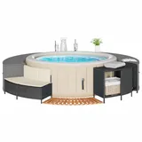 vidaXL Whirlpool-Umrandung Schwarz Poly-Rattan und Massivholz Akazie