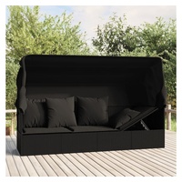 furnicato Gartenliege Outdoor-Loungebett mit Dach und Kissen Schwarz Poly Rattan schwarz