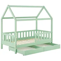 Juskys Kinderbett Marli 80 x 160 cm mit Bettkasten, & Mint
