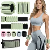 BECOJADDE Gewichtsmanschetten fuß 450g Je Gewichte für Beine und Arme Set 2 Ankle Weights Handgelenk Gewichte Knöchelgewichte Fussgewichte für Pilates Laufen Joggen Cardio Krafttraining Grün