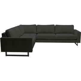 PLACES OF STYLE Ecksofa »Pinto, XXL, 250/290 cm, langer Schenkel, Ottomane«, Cord, Chenille, Lederoptik, mit Keder, Metallfüße, Wellenunterfederung