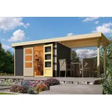 Gartenhaus Holz 19mm Gerätehaus Holz Venlo C mit Anbaudach terragrau Karibu
