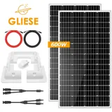 GLIESE Solaranlage 600W Solarpanel Wohnmobil Set für Wohnmobile, Camper Off-Grid-Systeme, 300 W, Monokristalline, (Set, 11-St., Solarpanels, Solar-Verlängerungskabel, Montagehalterung), Erweiterbar durch Serien- und Parallelschaltung