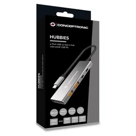 Conceptronic HUBBIES15G 4-Port USB 3.2 Gen-2 Hub, 10Gbps, USB-C x 2, USB-A x 2, 100W USB PD